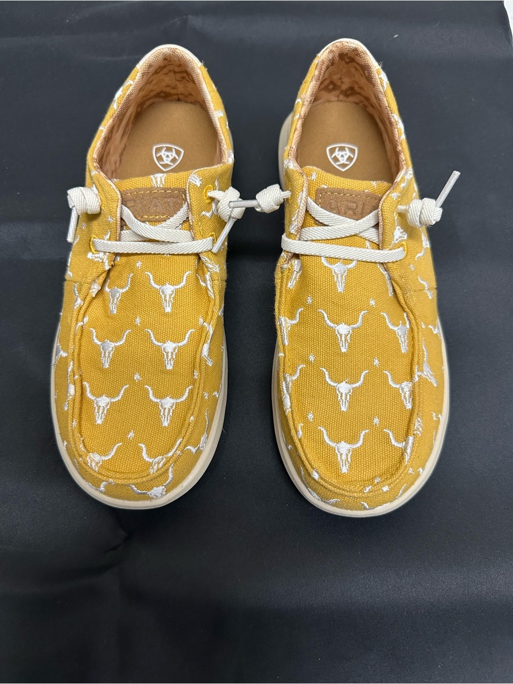 Ariat Kids Yellow Canvas Slip-On Sneakers with White Longhorn Motif
